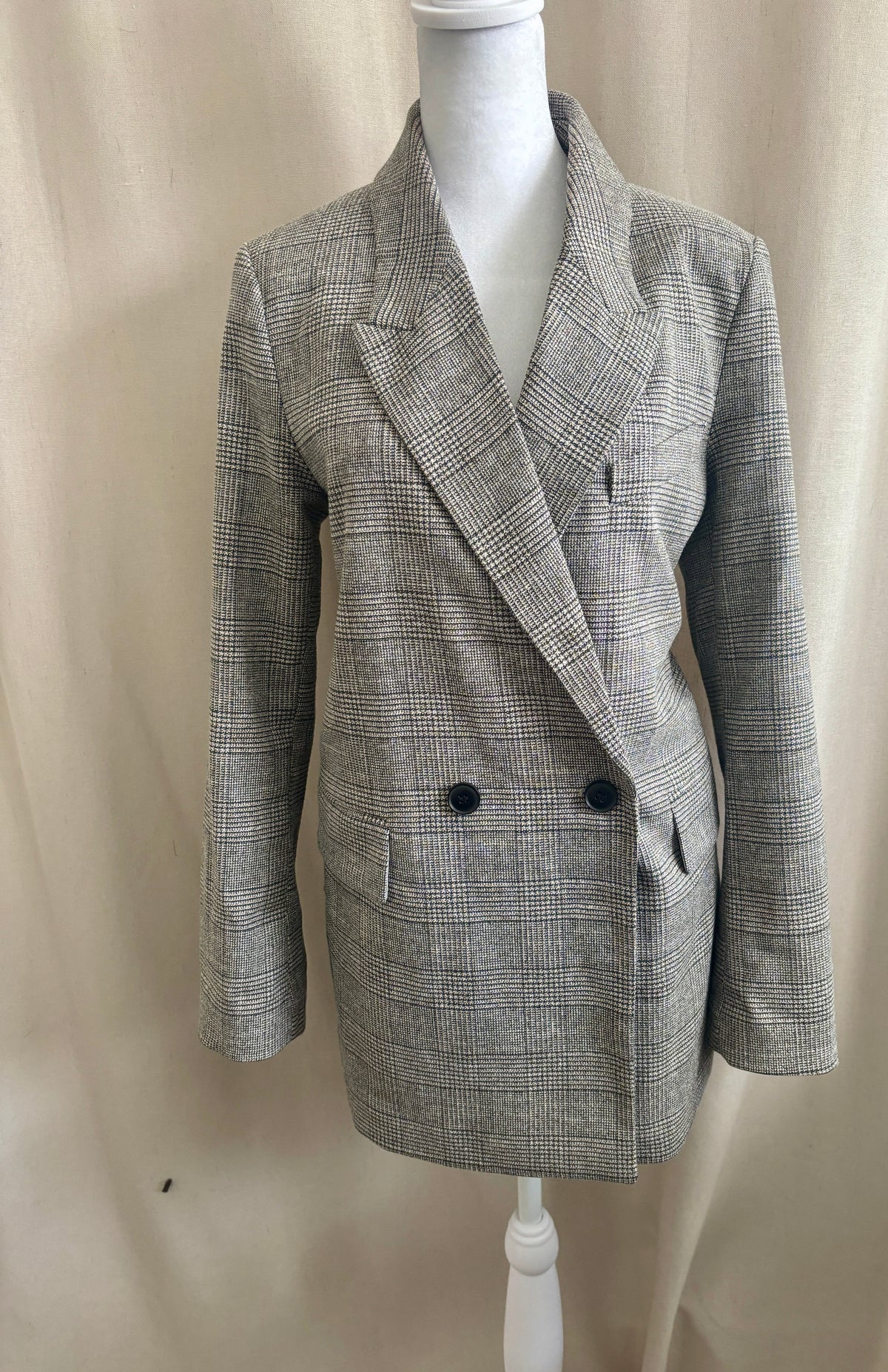 H&M Oversized Plaid Double-Breasted Blazer | Size S