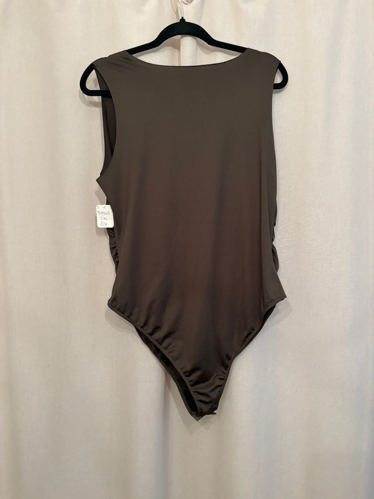 Olive Ruched Tank Bodysuit — Size 2XL