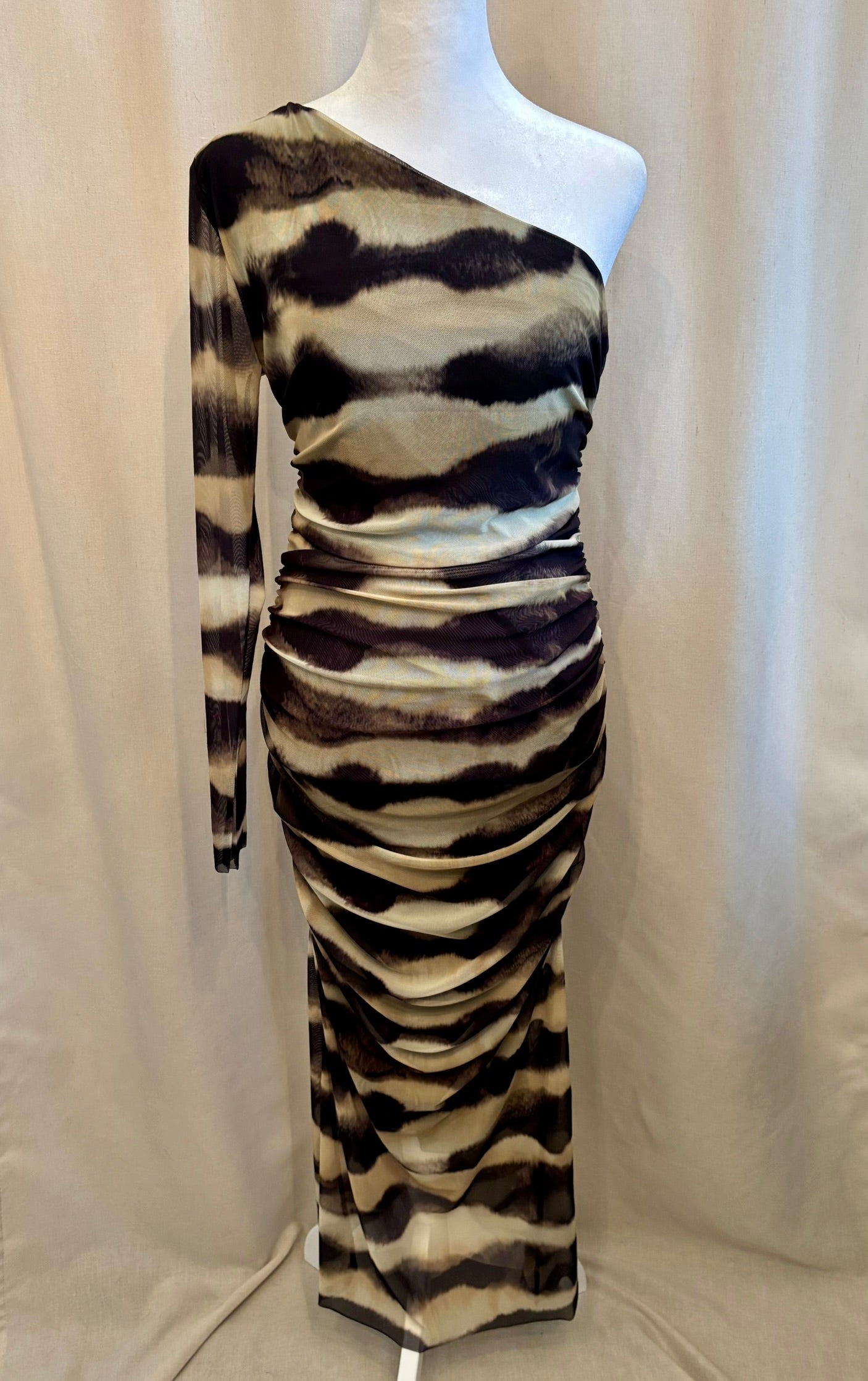 Zara One-Sleeve Mesh Midi Dress | Size L