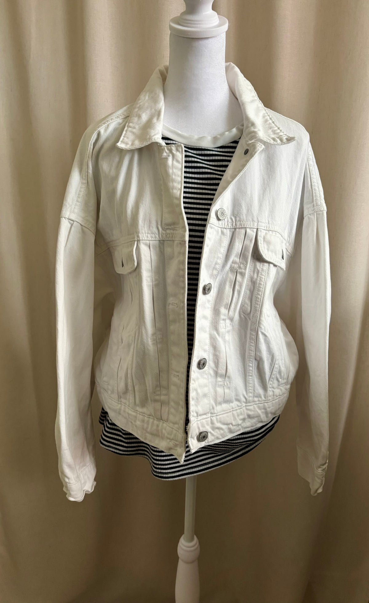American Eagle White Oversized Denim Jacket | Size L