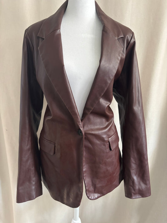 Abercrombie Dark Brown Vegan Leather Blazer - Size Large