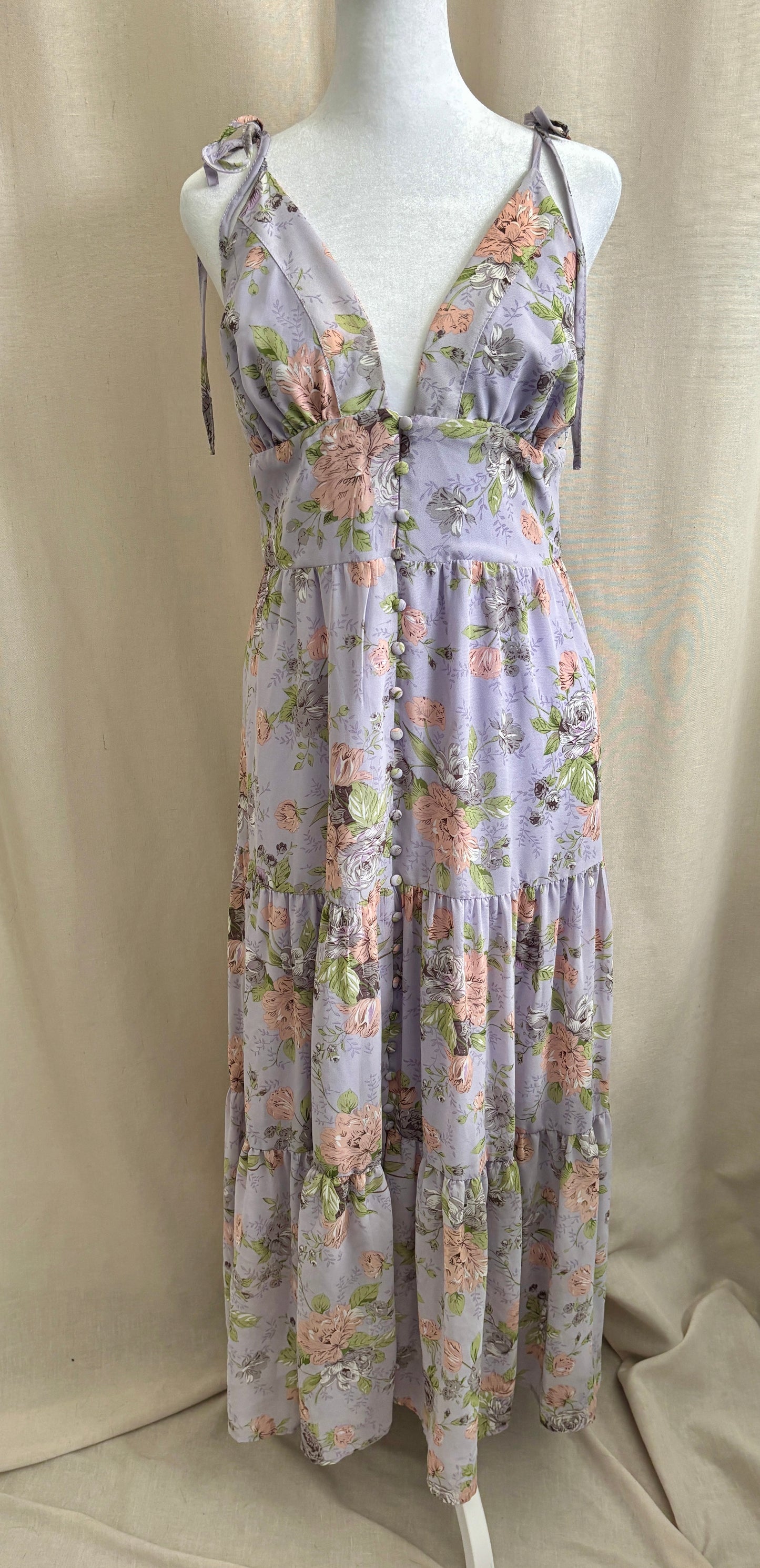 Lulus Floral Tie-Strap Midi Dress | Size M