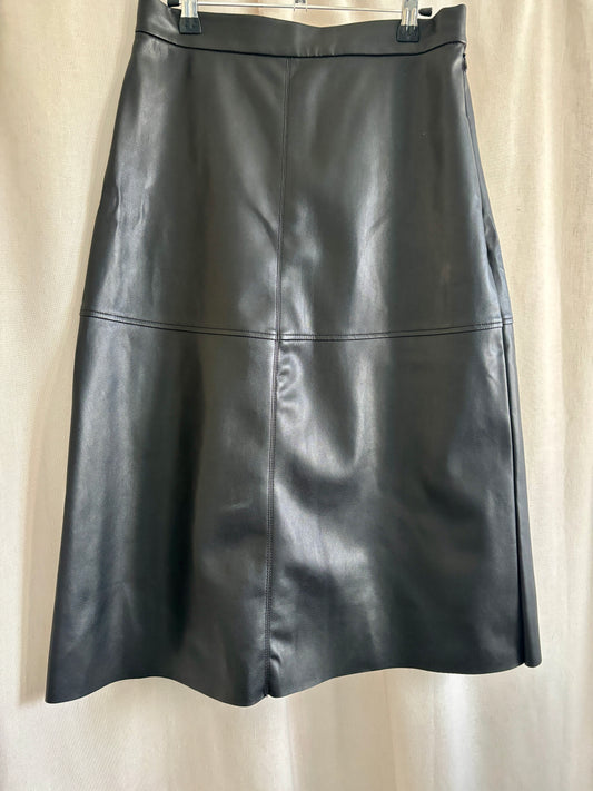 H&M Faux Leather A-Line Midi Skirt | Size 8