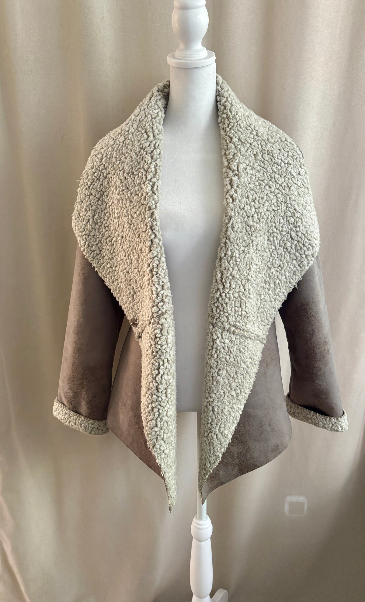 Dylan Faux Suede Shearling Jacket — Grey | M