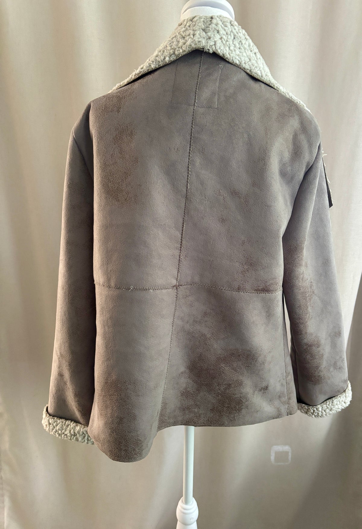 Dylan Faux Suede Shearling Jacket — Grey | M