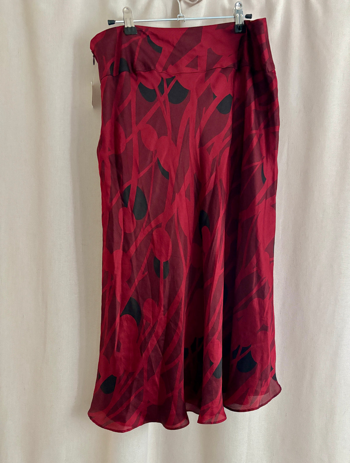 Calvin Klein Silk Midi Skirt — Red & Black Pattern | 10