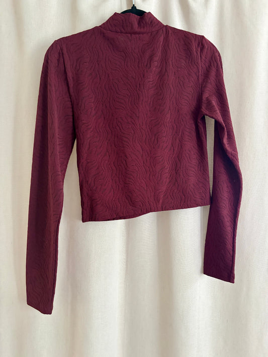 Babaton Sheer Zebra Print Cropped Turtleneck — Burgundy | M