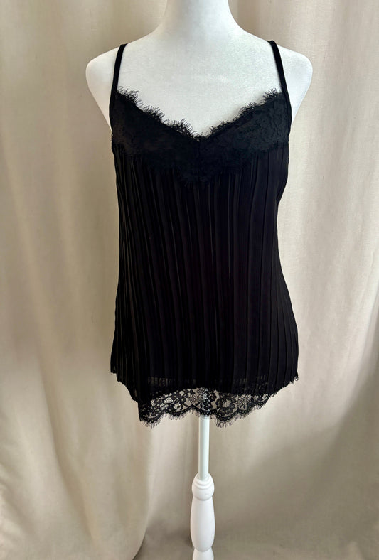 Dex Pleated Lace-Trim Camisole — Black | M