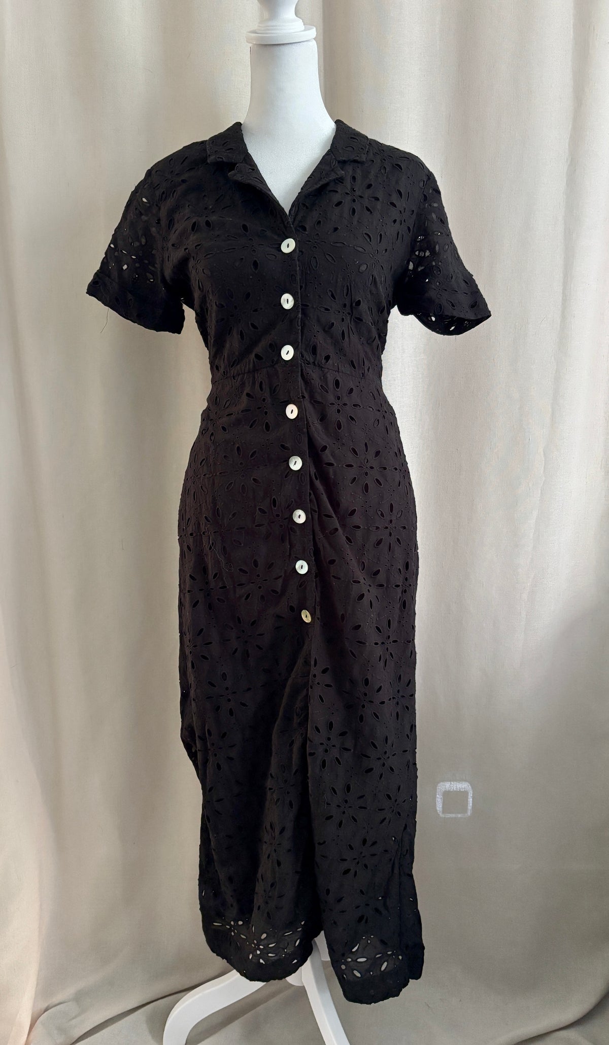 Wilfred Embroidered Cut-Out Poplin Midi Dress — Size XS