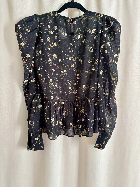 RW&CO Floral Sheer Peplum Blouse | Size XXS