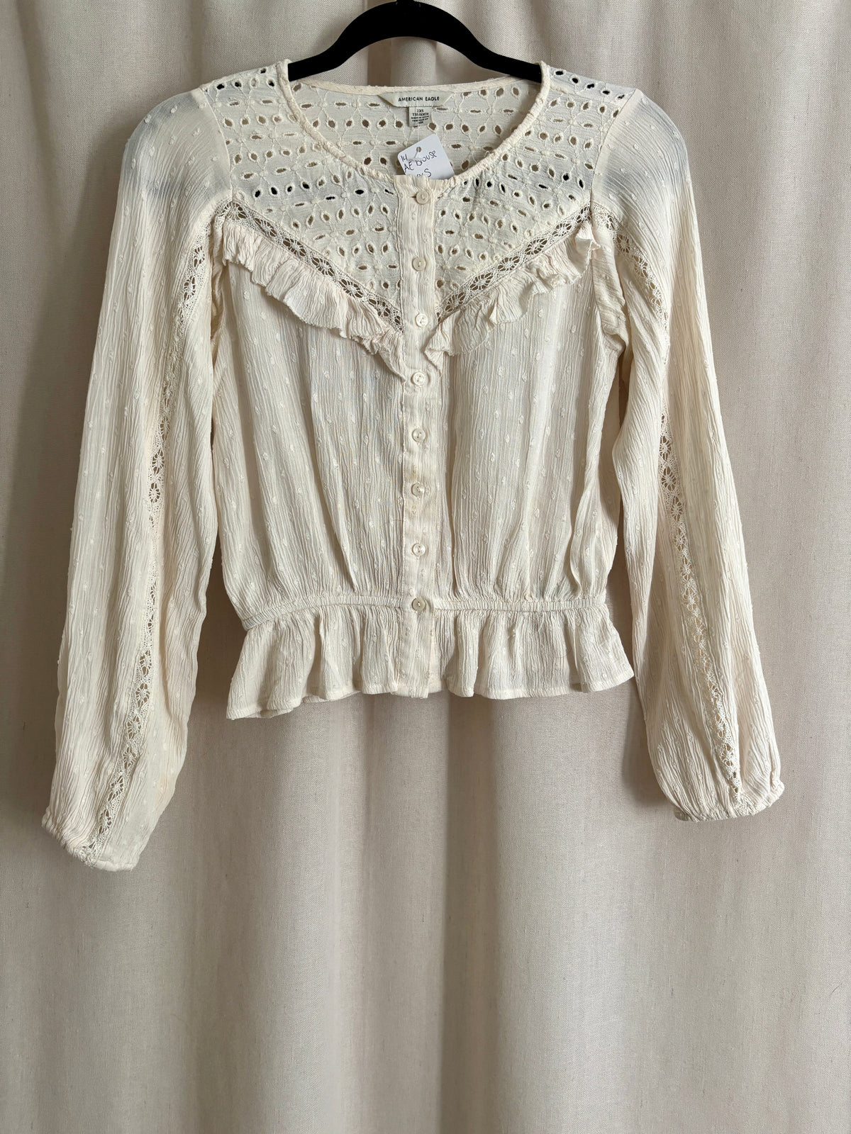 American Eagle Boho Lace-Trim Blouse | Size XXS