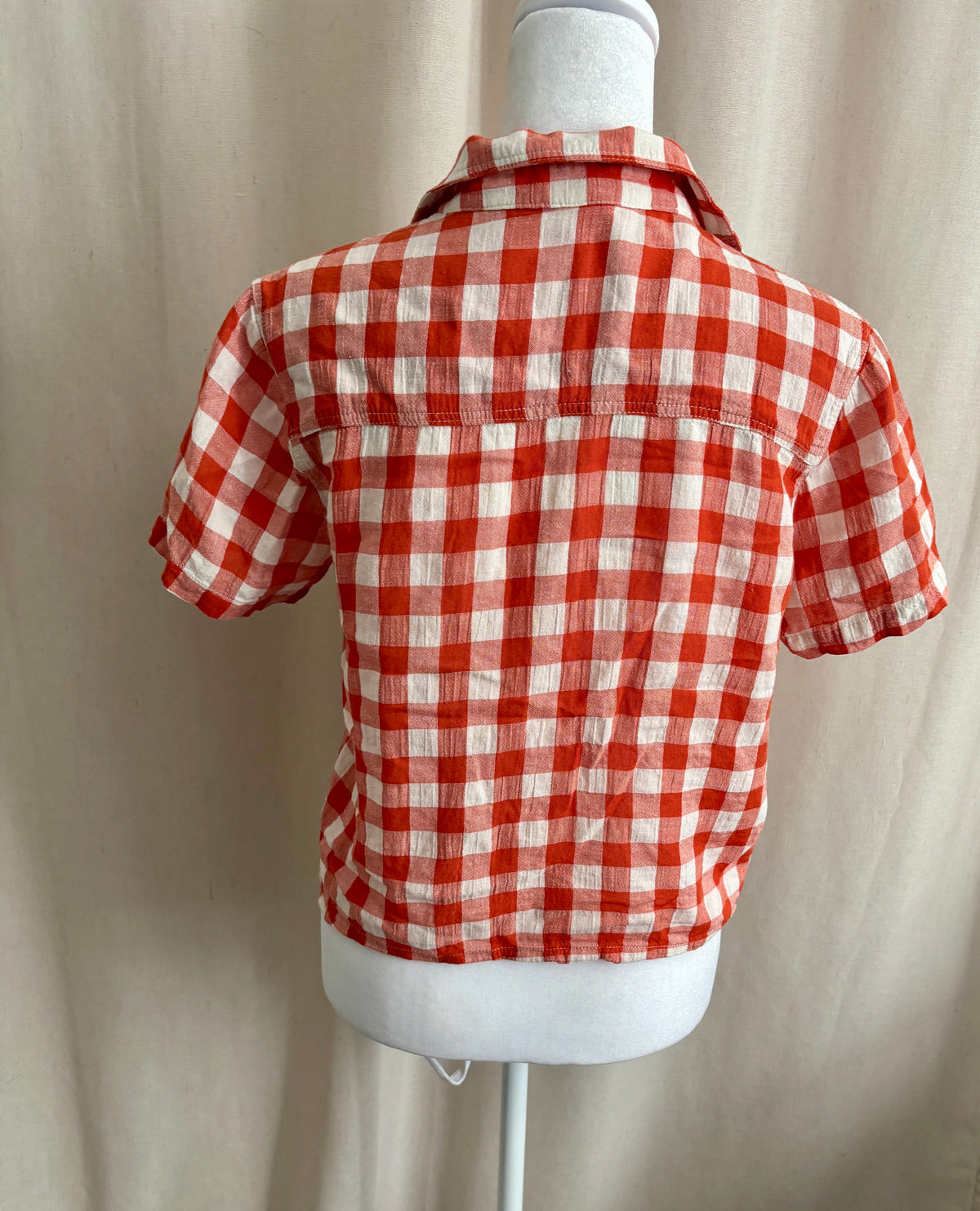 Timing Cropped Gingham Button-Down Shirt — Size S