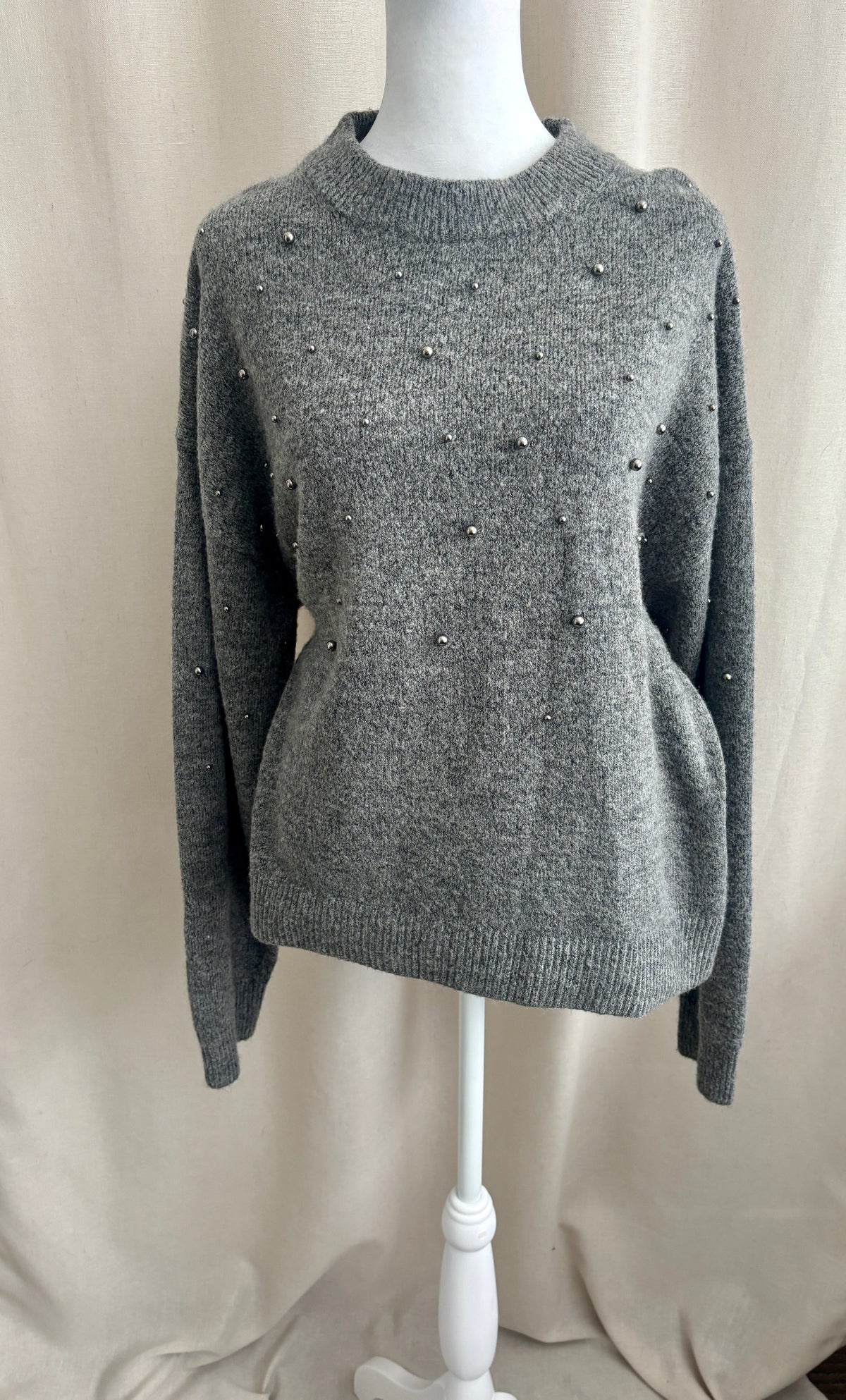 H&M Pearl Detail Crewneck Knit Sweater — Size M