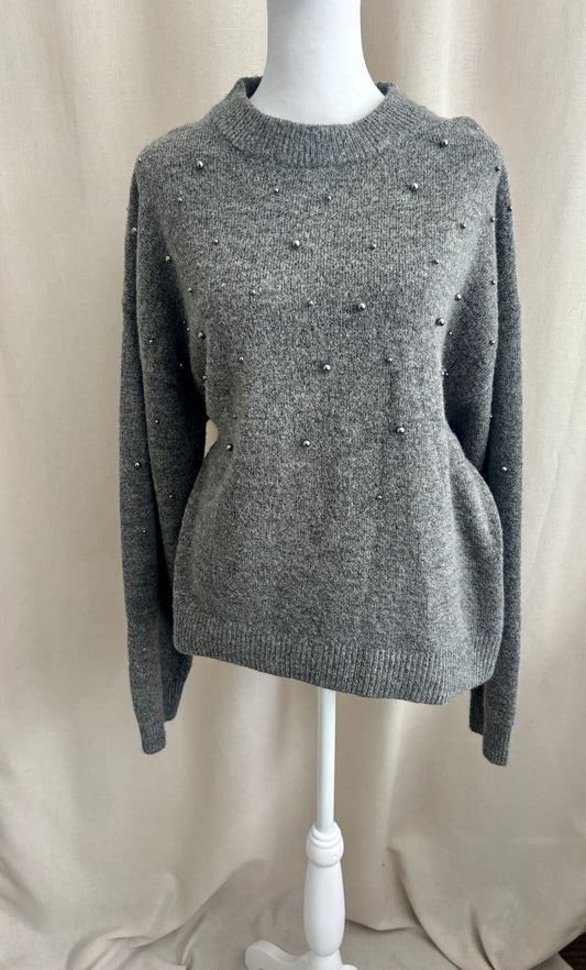 H&M Pearl Detail Crewneck Knit Sweater — Size M