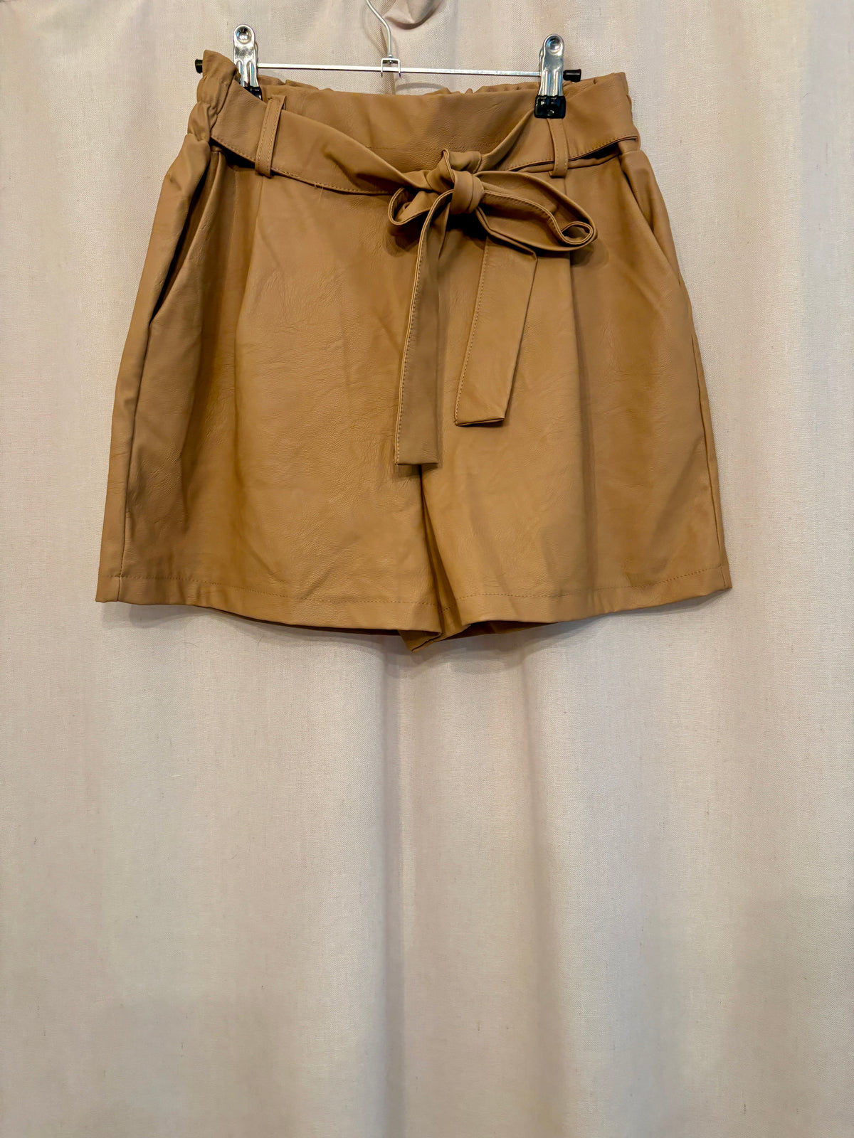 Luna Allegra Belted Faux Leather Shorts — Size M