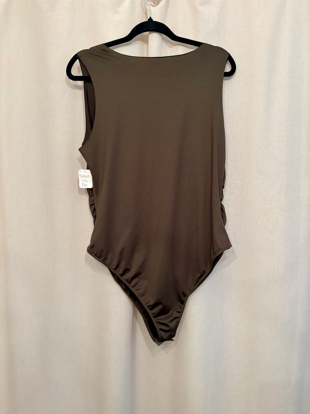Olive Ruched Tank Bodysuit — Size 2XL