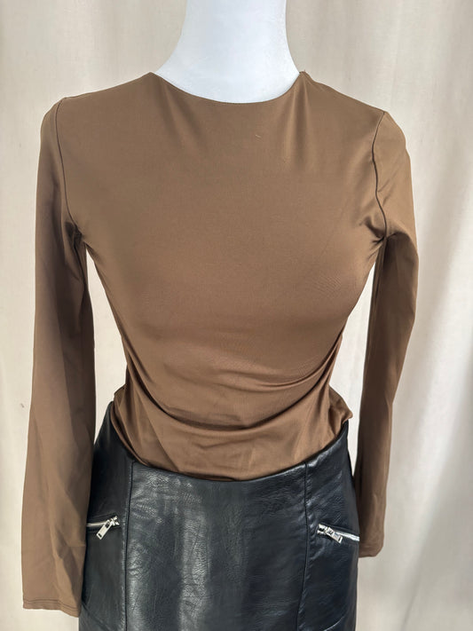 Zara Long Sleeve Bodysuit Brown Size Medium