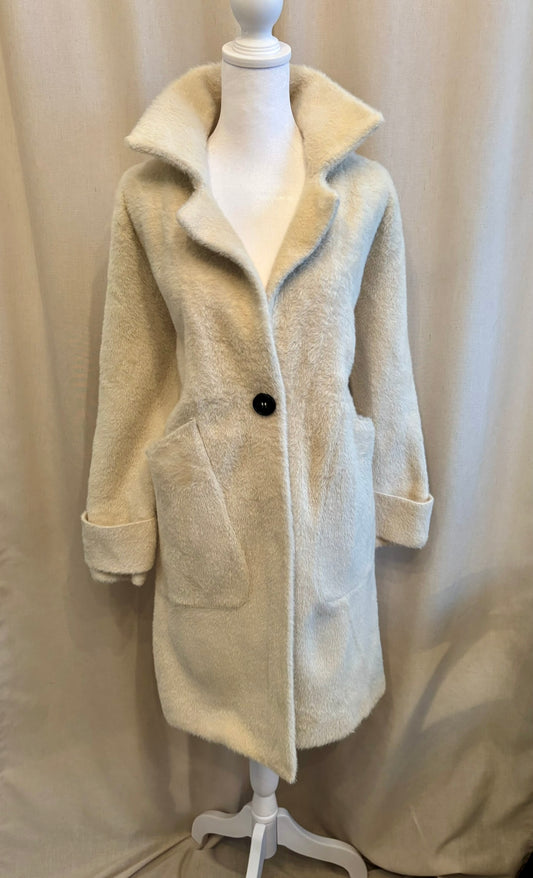 Cream Teddy Texture Long Coat | Fits M