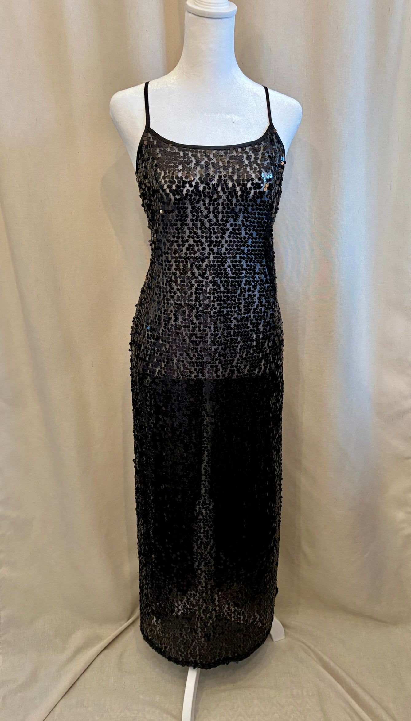 H&M Black Sheer Sequin Midi Dress | Size M