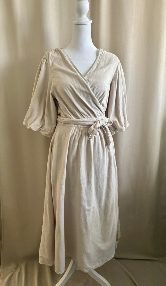 Oak + Fort Linen Wrap Midi Dress | Size L