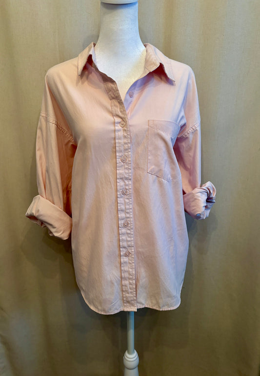 Beyond Words Light Pink Oversized Button-Down Shirt | Size L