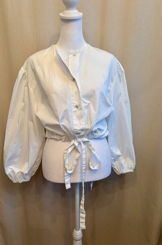 Lavin White Poplin Tie-Waist Shirt | Size 38