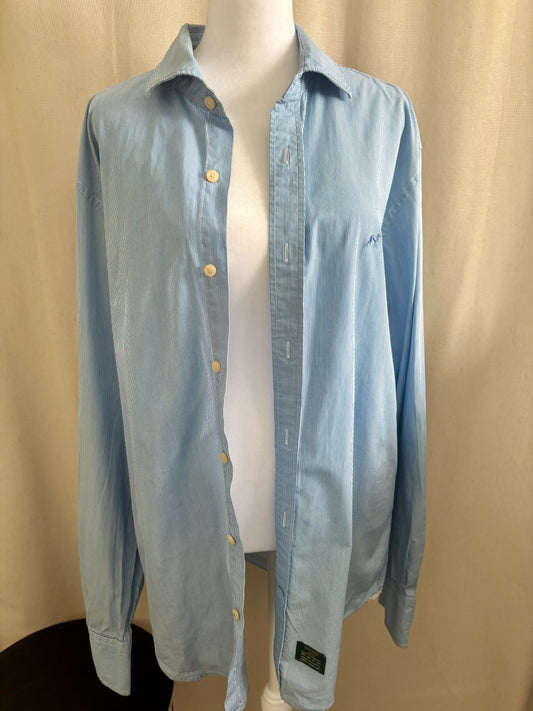 Sacoor Brothers Blue Striped Button-Down Shirt | Size XL