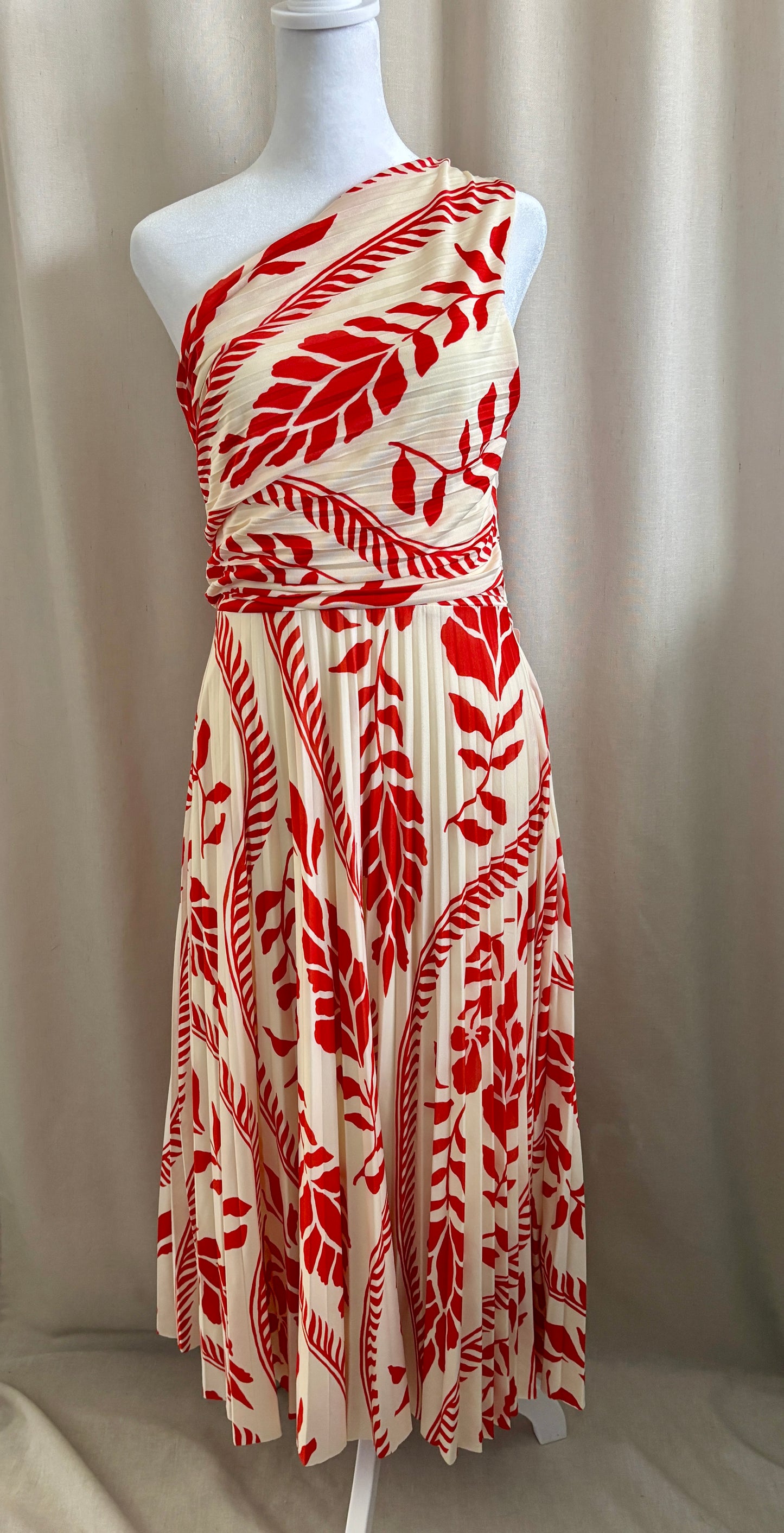 H&M One-Shoulder Pleated Midi Dress | M